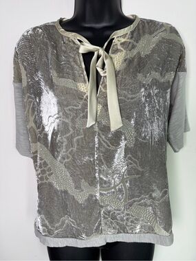 TINY | Anthropologie Marbella Burnout Velvet Tie Neck Top Boho Whimsigoth XS